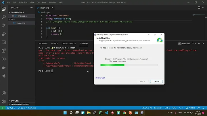 [VS CODE - RUN C++] The term 'g++' is not recognized as the name of a cmdlet, function...