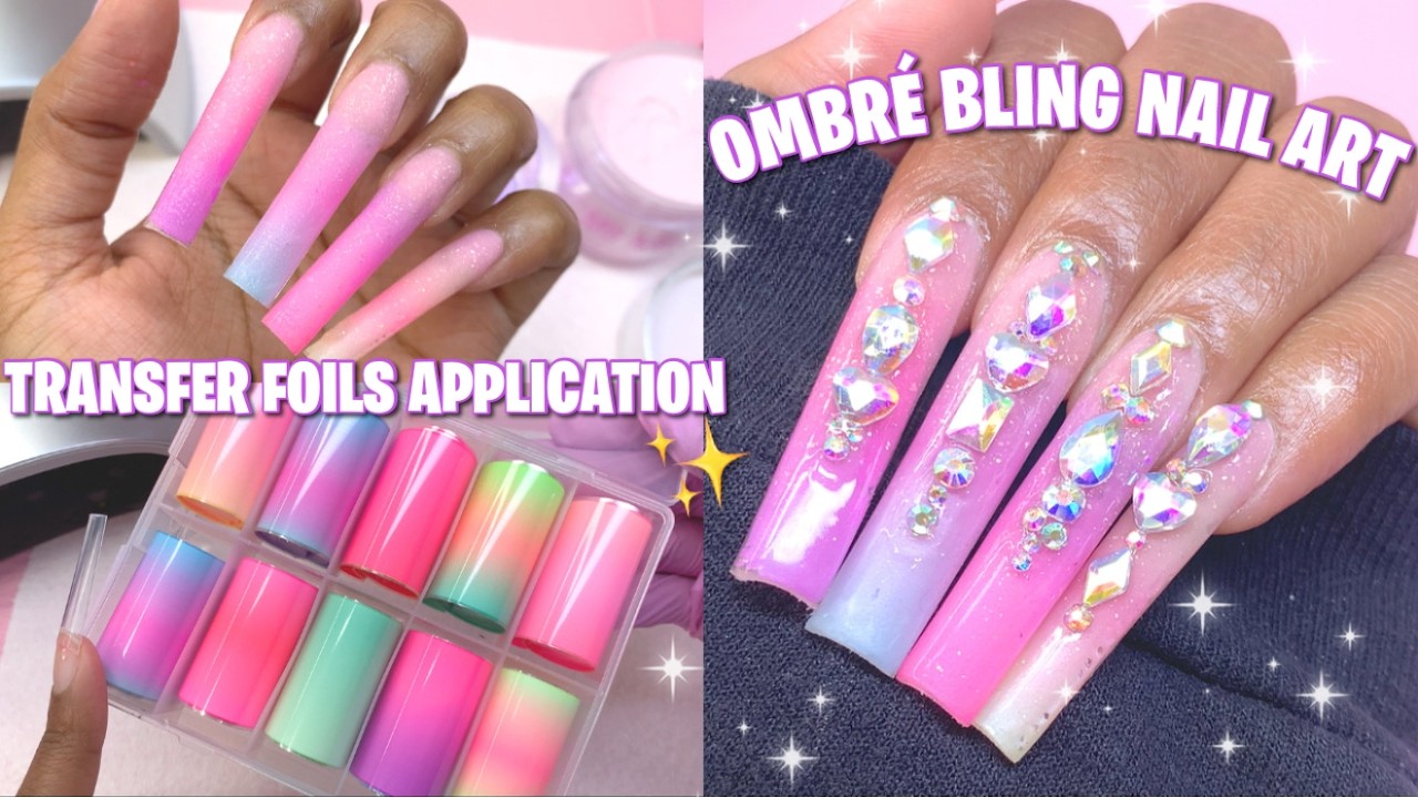Акриловый омбре с использованием переводной фольги ✨ | Блестящий дизайн ногтей от TEMU BLING BOX ...