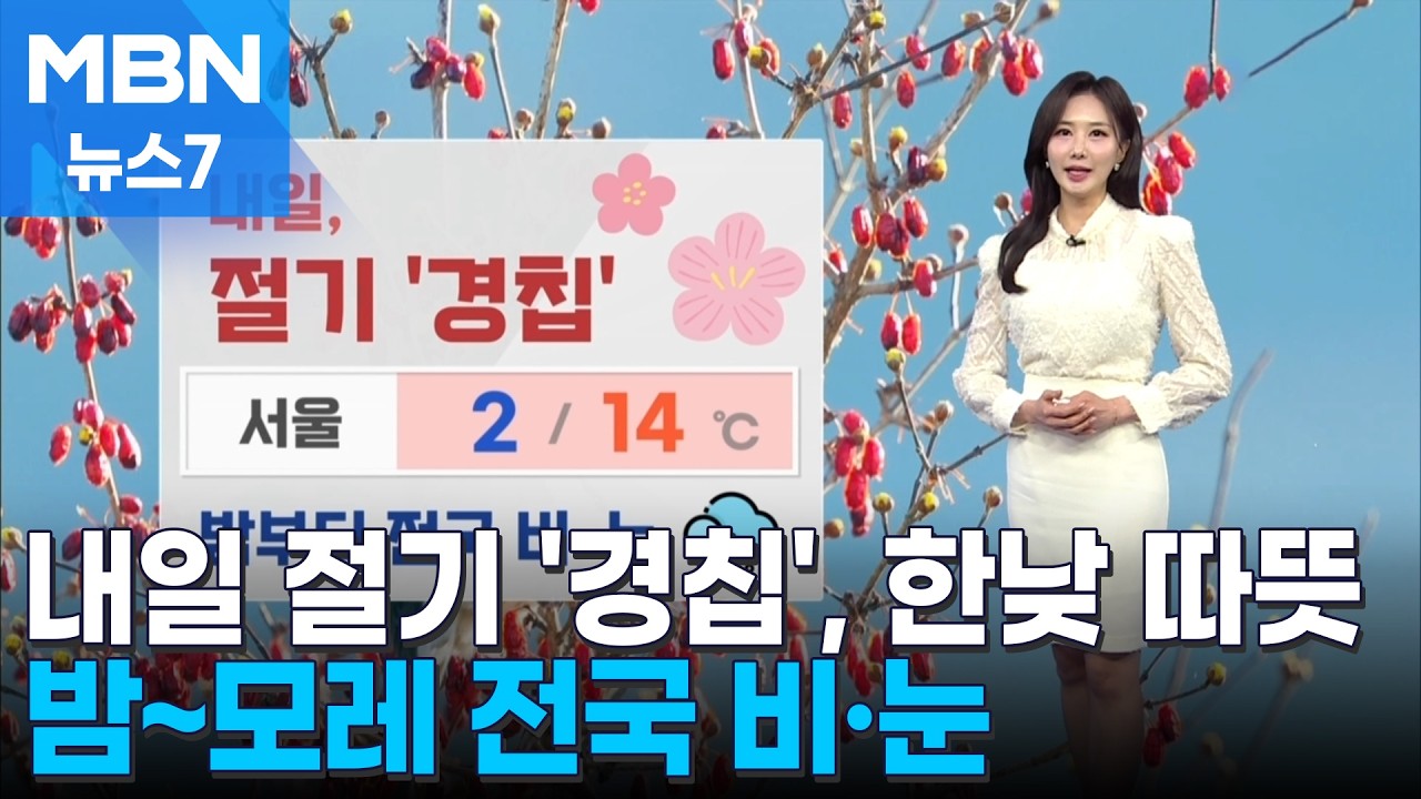 [날씨] 내일 절기 '경칩', 한낮 따뜻…밤~모레 전국 비·눈 [MBN 뉴스7]
