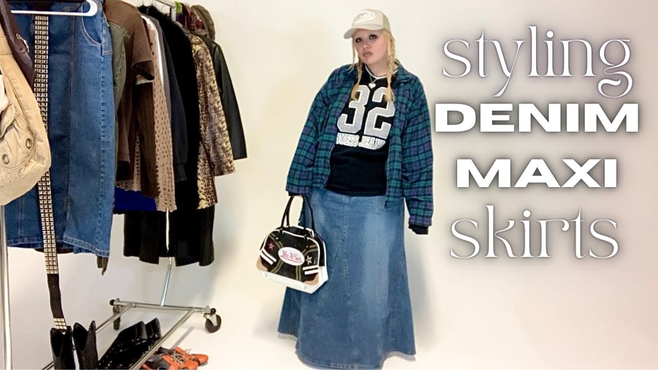 Styling Denim Maxi Skirts ☆ 3 Thrifted Skirts 9 Different Looks ☆