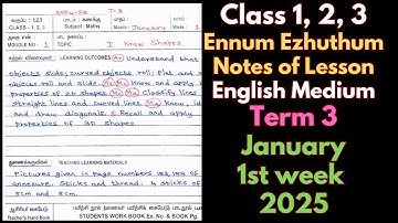 Class 1, 2, 3 Ennum Ezhuthum Term 3 Lesson Plan January 2024 - 2025 English Medium