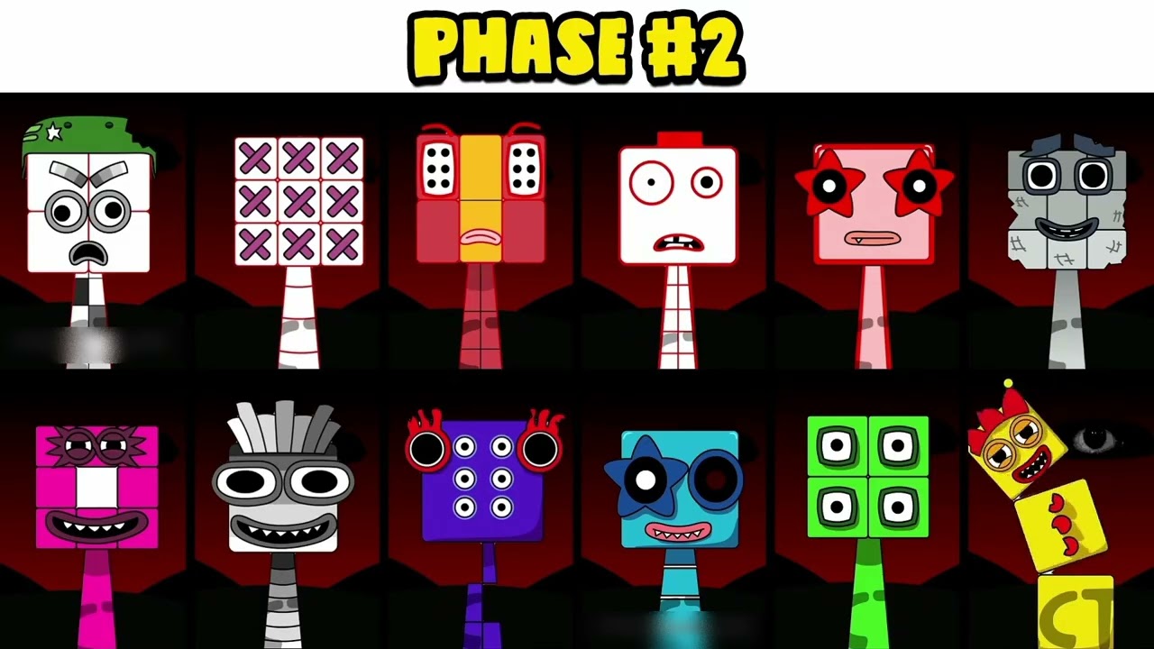 All phrases in new incredible Sprunki of fourteen(From NumberBlocks)from phase 1 to phase 5