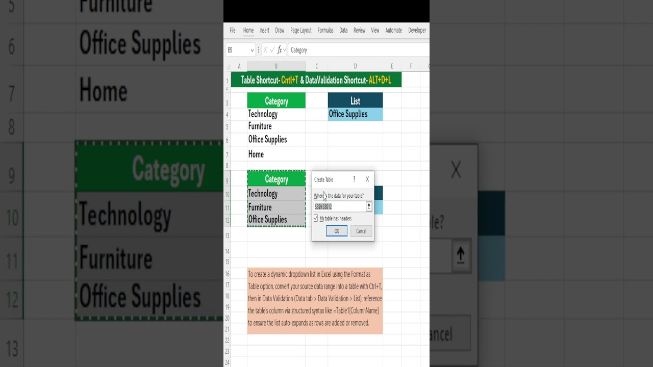 Excel Dynamic Dropdown List Using Table