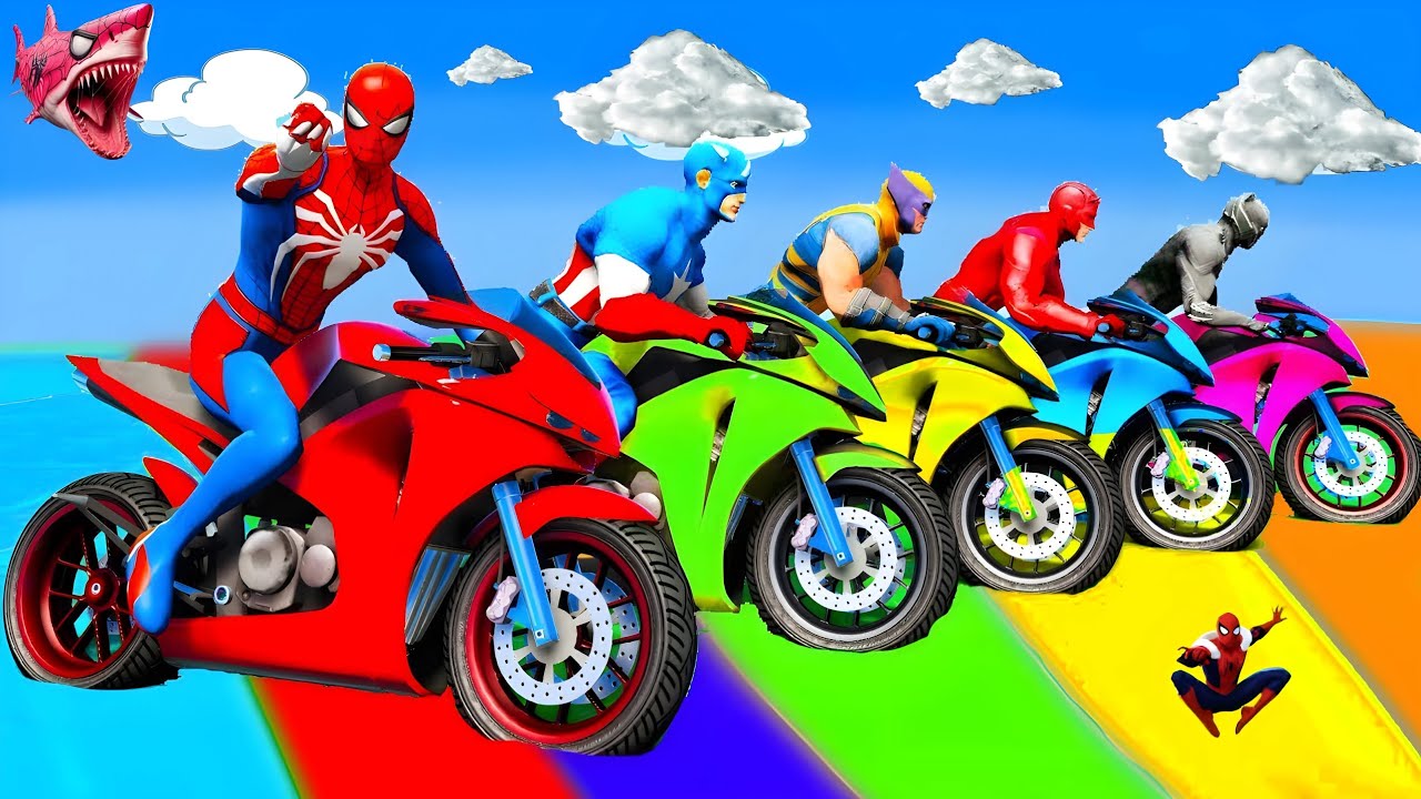 SPIDER MAN!on Motorcycle in Spiral Bridge Stunt Rid 2 