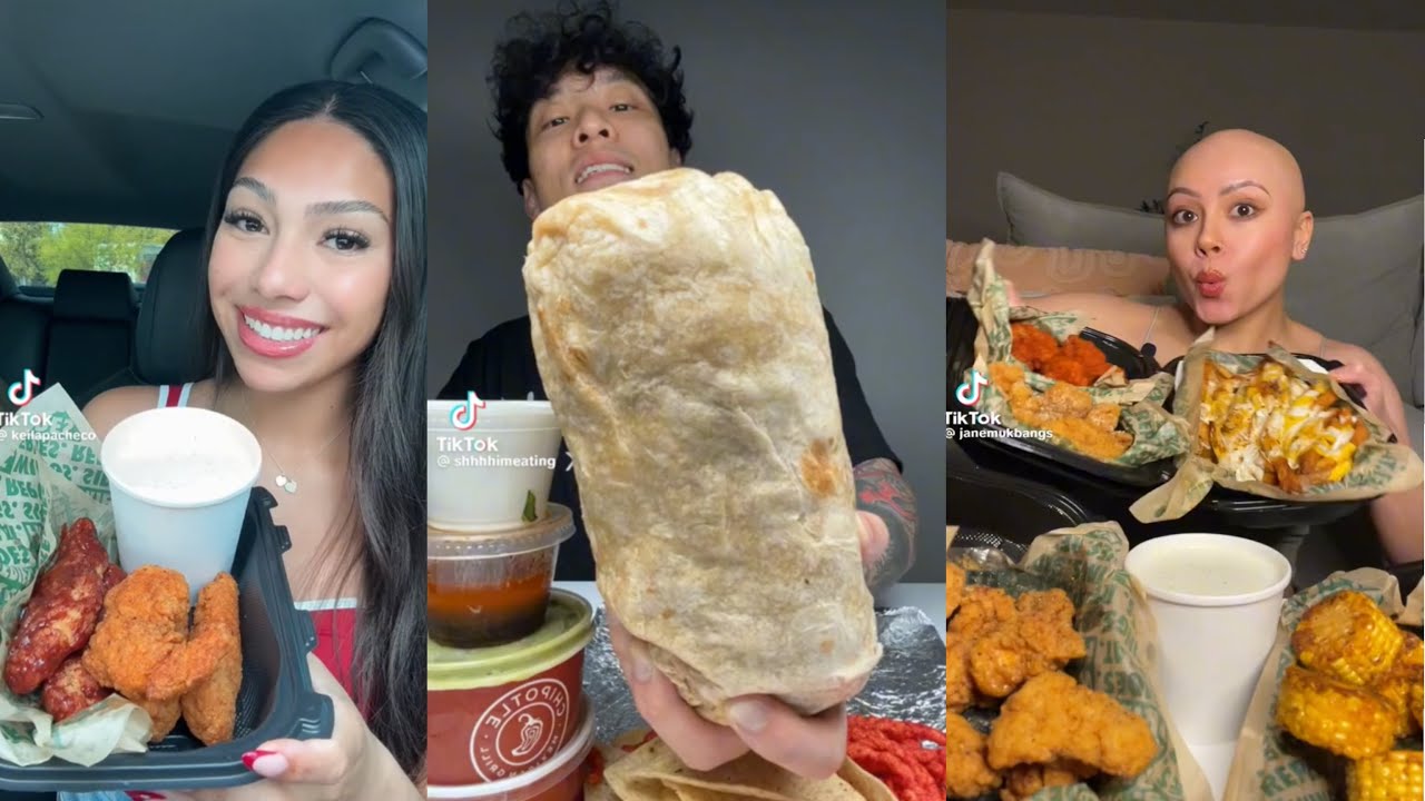 Tiktok Mukbang Compilation #1| FASTFOOD(wingstop,chipotle and more)