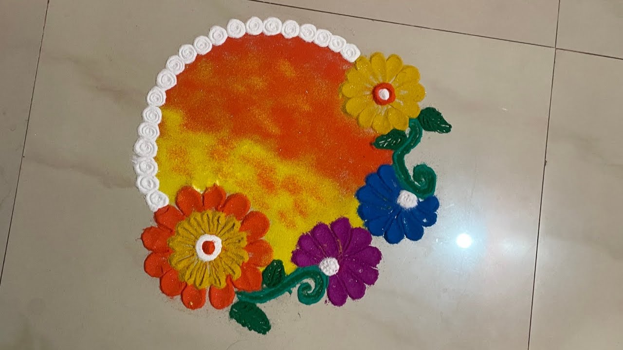 Sunset Rangoli Design New Shading Rangoli Of Sunset With Flowers || Simple Rangoli Designs ...