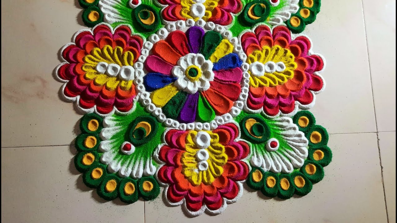 Multocolored Rangoli Stunning classic 😍 Stress-free|refreshing|multicolored rangoli 📳 ...