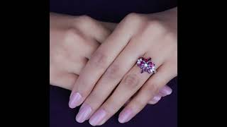 GLITTERING RUBY FLOWER SILVER RING (OJR0281RB)