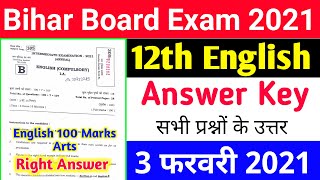 English Answer Key 2021 Arts  English 100 Marks Question Paper 2021  12th English 100 Marks Bseb