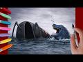 How to draw El Gran Maja vs GIANT Sea Eater Monster - Step by Step Tutorial