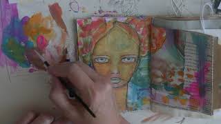 Art journal face #1 with only 3 colors dylusions paint + dina wakely collage papers