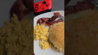 Eating Blueberry Pancakes in front of the TV