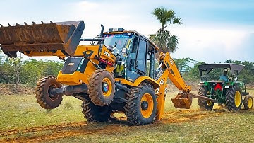 JCB vs Tractor | JCB 3dx Super 4x4 vs John Deere 5045D 4x4 Tractor Tochan and Loading Mud