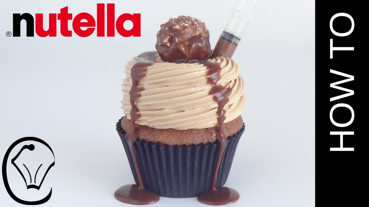 Nutella Cupcakes with Caramel Core Ganache Drip and Nutella Syringe by