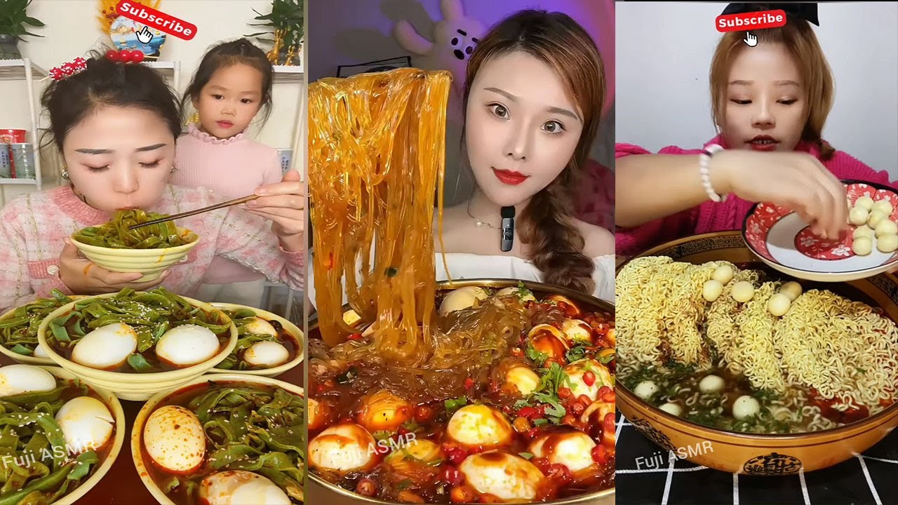 Fried Eggs And Noodle Soup With Spicy Sauce Noodles Eating Show
