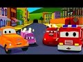 The Car Patrol: fire truck and police car with Tom the Tow Truck and the accident  in Car City