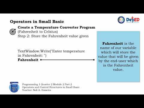 Using Operators and Control Structures in Small Basic (Quarter 2 Module 2)
