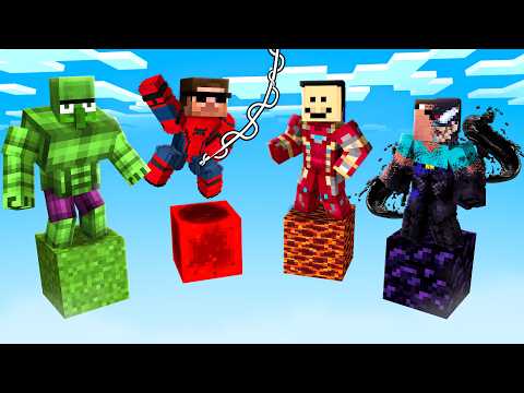 Surviving SUPERHERO ONE BLOCK Minecraft Battle...
