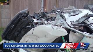 Car flips over in Route 1 crash, bounces off nearby motel; Injuries unknown