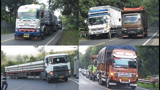 TRUCK TRAILER UD QUESTER GDE 280, TRUK KONTAINER HINO TRONTON FUSO FIGHTER DI JALUR EXTREME BUMIAYU