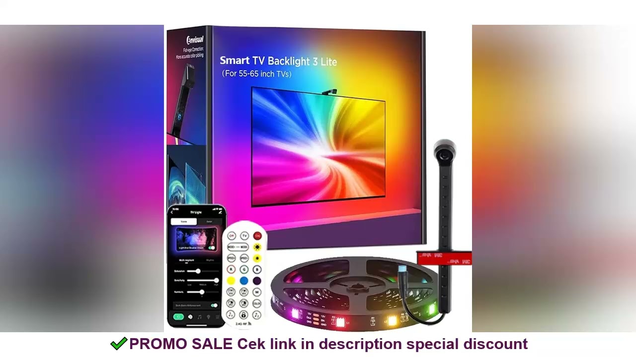 Smart TV LED Backlight with Camera for 55-75 inch Screens RGBIC LED Strip Lights Sync to Screen& Mus