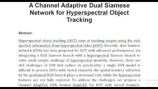 A Channel Adaptive Dual Siamese Network for Hyperspectral Object Tracking