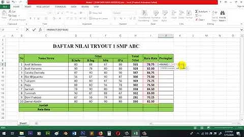 Cara Menentukan Total Nilai, Nilai Rata-Rata dan Peringkat Pada Ms Excel