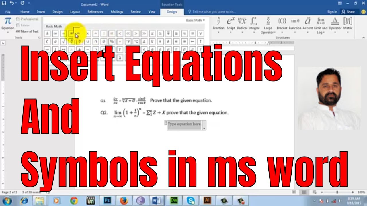 insert equation in word 2016