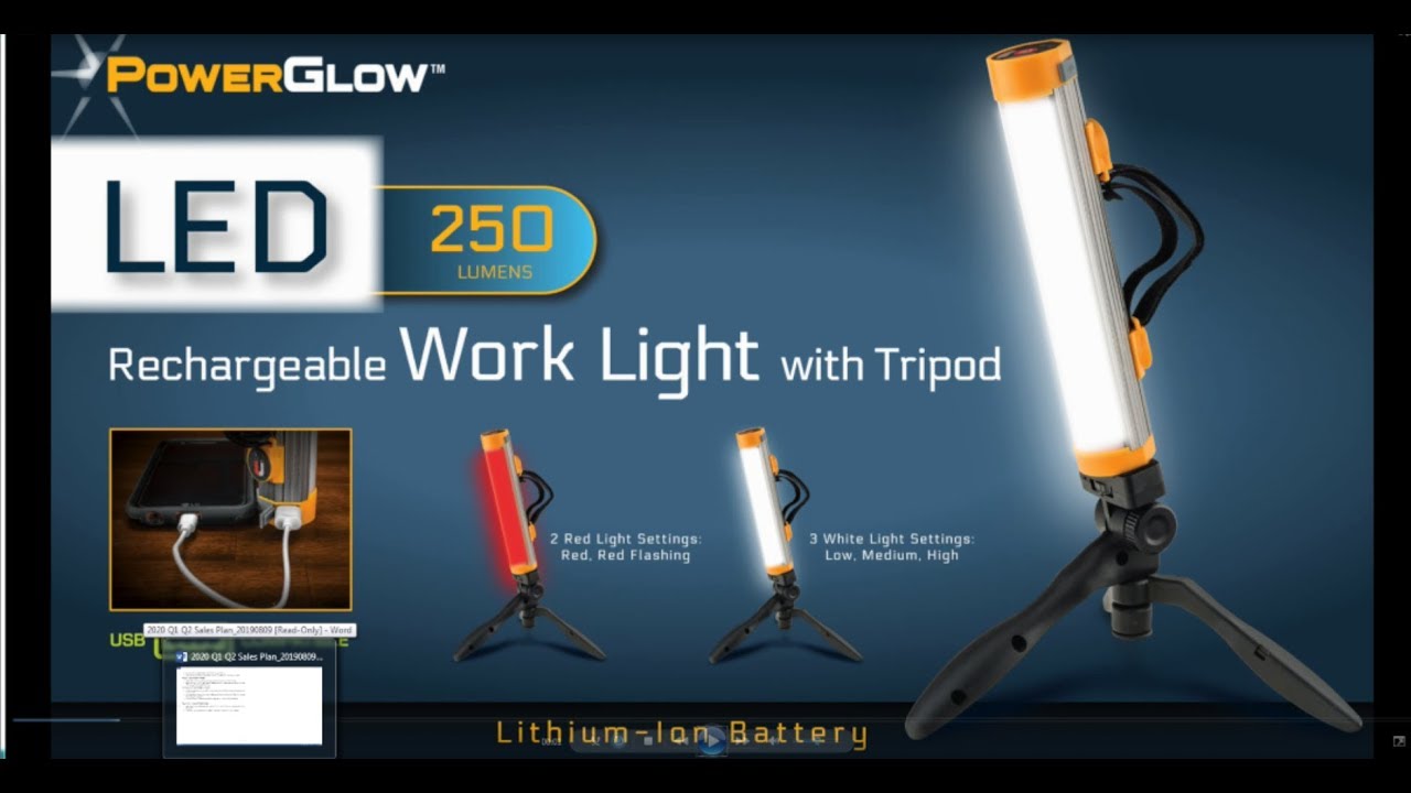 Helios Portable LED Rechargeable 1800 Lumen Work Light with 4ft Stand+flashlight 