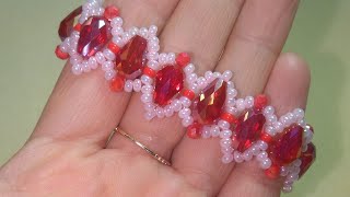 Drops crystal beads bracelet / Браслет из кристалла и бисера / Damla kristal ile bileklik yapımı /