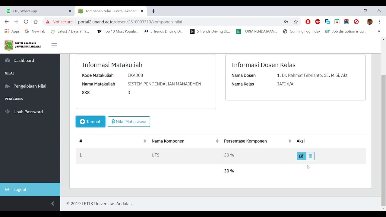 Bagian 1 Petunjuk penginputan nilai di portal akademik Unand (Portal2
