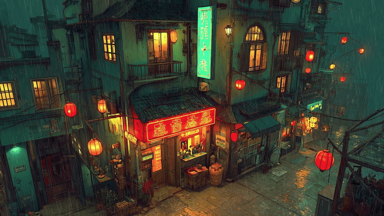 Tokyo Rainy Side Lanes 1990s ☔ Lofi Hip Hop & Chillhop | Rainy Ryokan Ambience