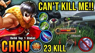 You Can't Kill Me!! 23 Kills Chou Unkillable Build!! - Build Top 1 Global Chou ~ MLBB