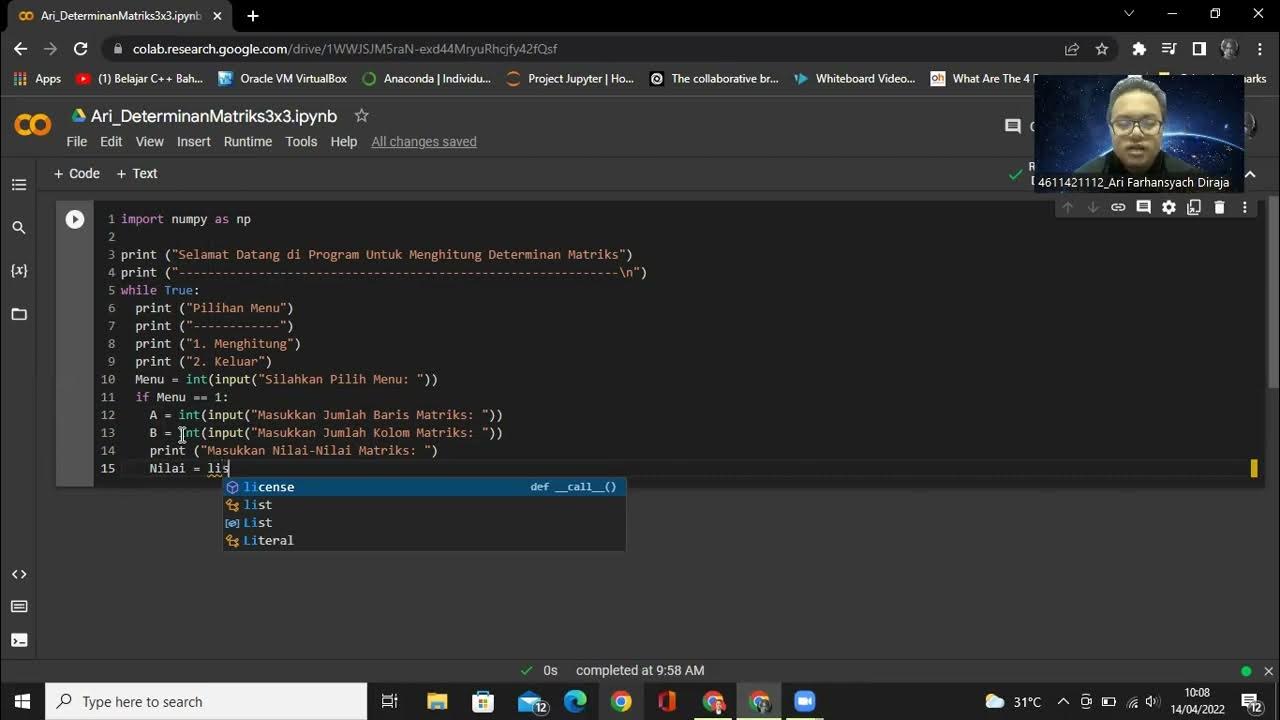 Program Python | Menghitung Determinan Matriks 3x3 - YouTube