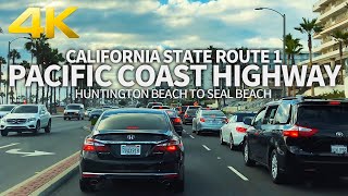 DRIVING PACIFIC COAST HIGHWAY  California State Route 1, Huntington Beach To Seal Beach, USA, 4K
