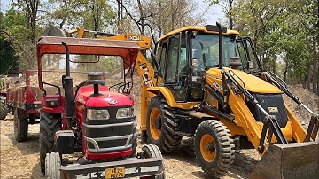 Jcb 3dx backhoe loader loading mud in mahindra yuvo 415 DI tractor trolley | jcb cartoon | jcb dozer