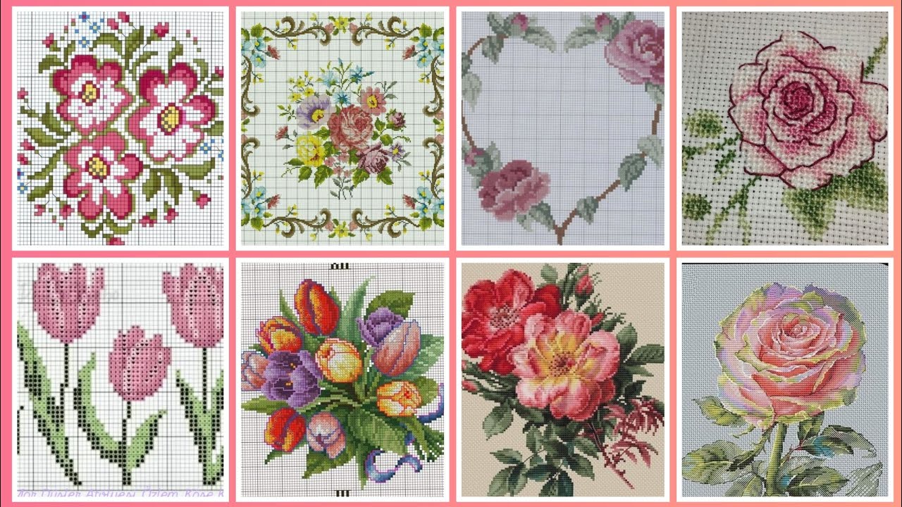 Floral cross stitch Hand embroidery  thick cotton / Beautifull Hand cross stitch