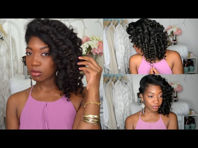 Side swept curls or sideway curls for long curly hair