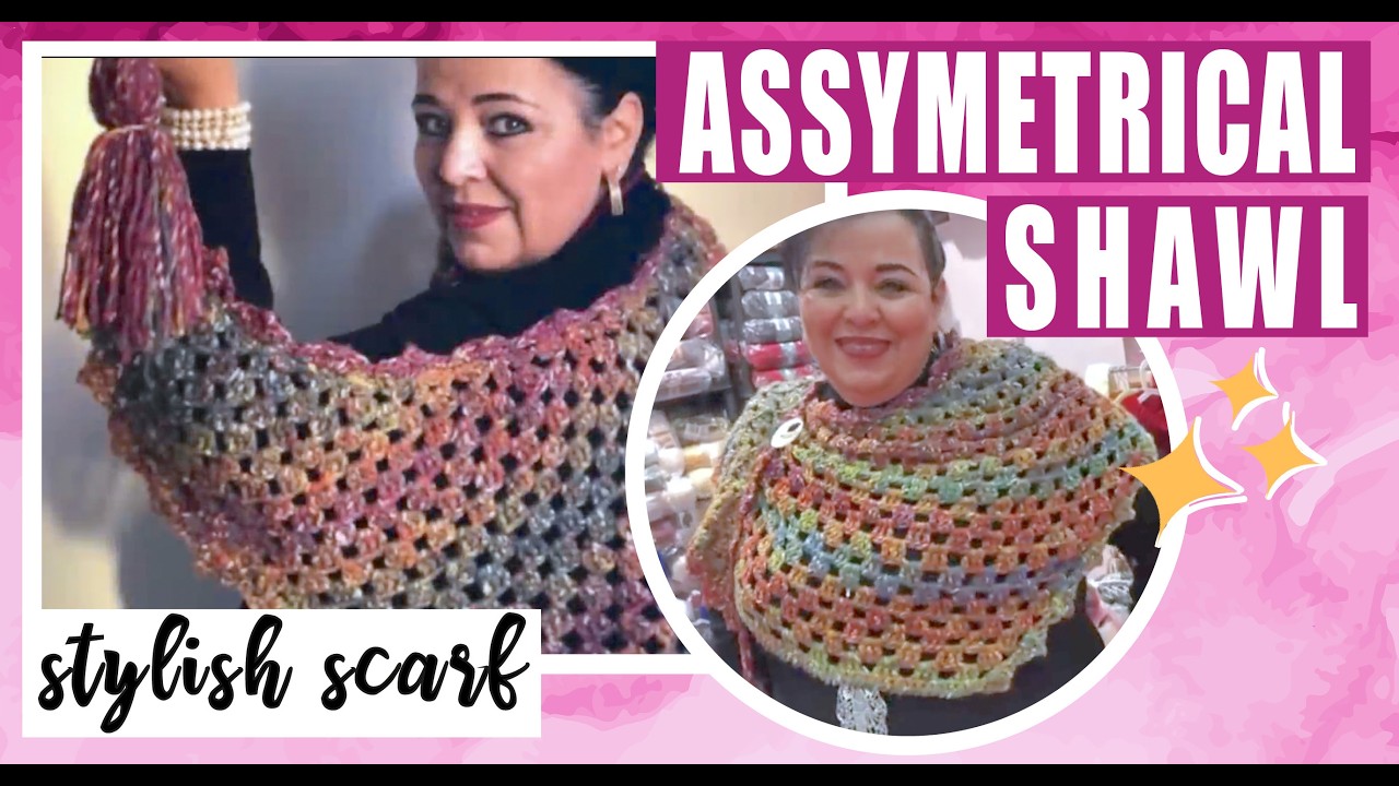 Easy Asymmetrical Crochet Shawl 🧶 Beginner Friendly | Simple & Stylish Scarf Tutorial ✨ LAURA CEPEDA