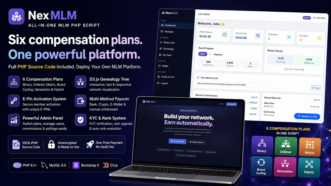 NexMLM – All-in-One PHP MLM Script with Binary, Unilevel, Matrix & More ...