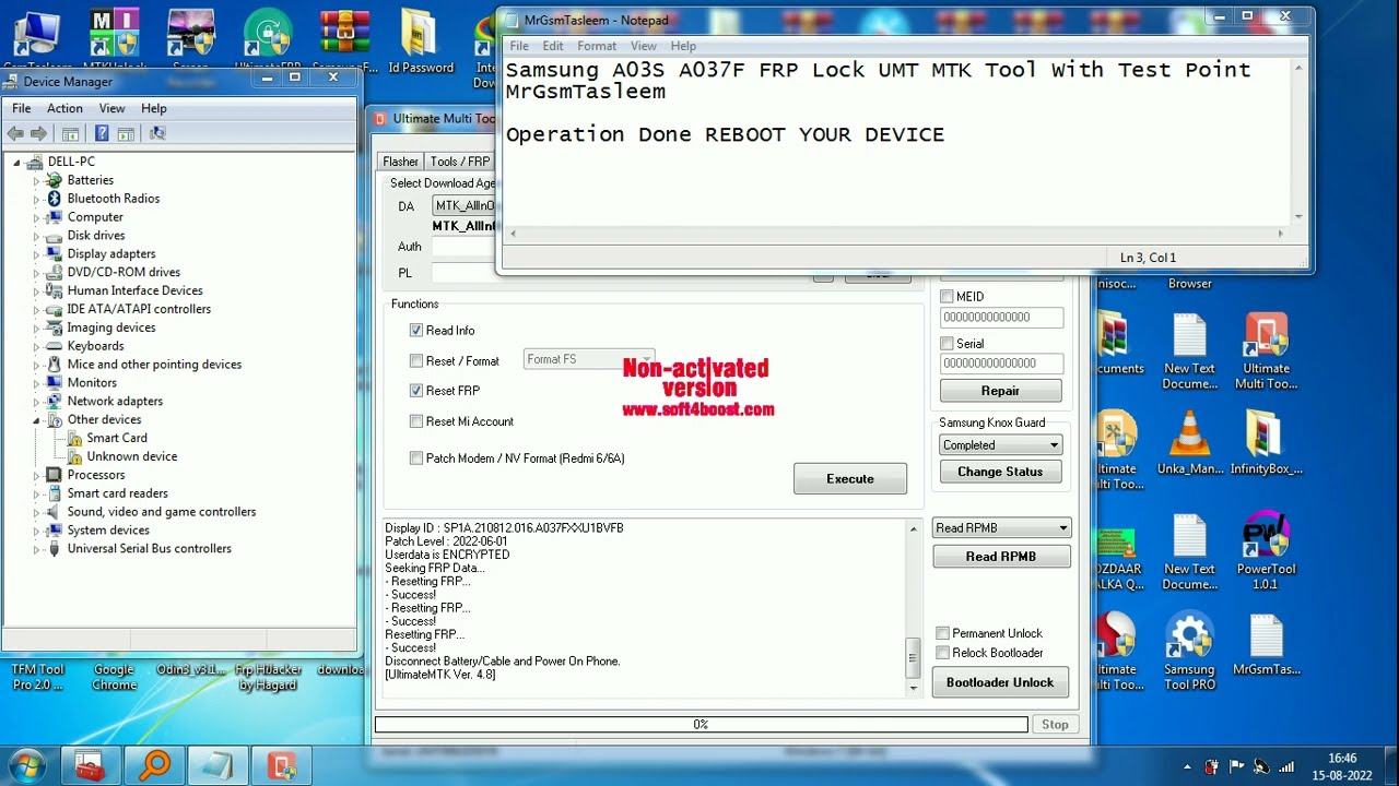 Samsung A03S A037F Remove FRP Lock With UMT MTK One Click With Test