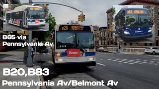 MTA B20,B83 Bus Action @Pennsylvania Av/Belmont Av +B65 via Pennsylvania Av
