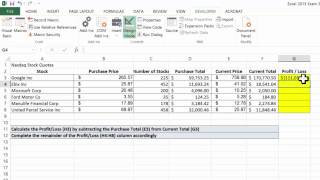 Excel 2013 Creating a Basic Subtraction Formula