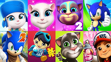 Talking Tom Gold Run vs Talking Angela | Subway Surfer vs Sonic Dash vs Ryan vs Talking Tom Gameplay
