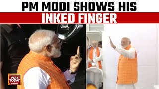 Lok Sabha Election: PM Modi Shows His Inked Finger After Casting Vote In Ahmedabad