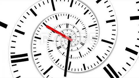 endless looping spiral modern clock with minute and hour hands, abstract time