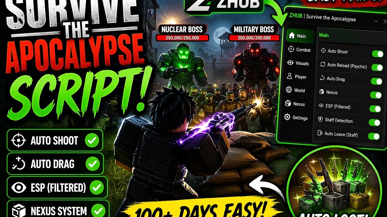 Survive the Apocalypse Script | ZHUB (Auto Shoot, Auto Drag, ESP) - YouTube