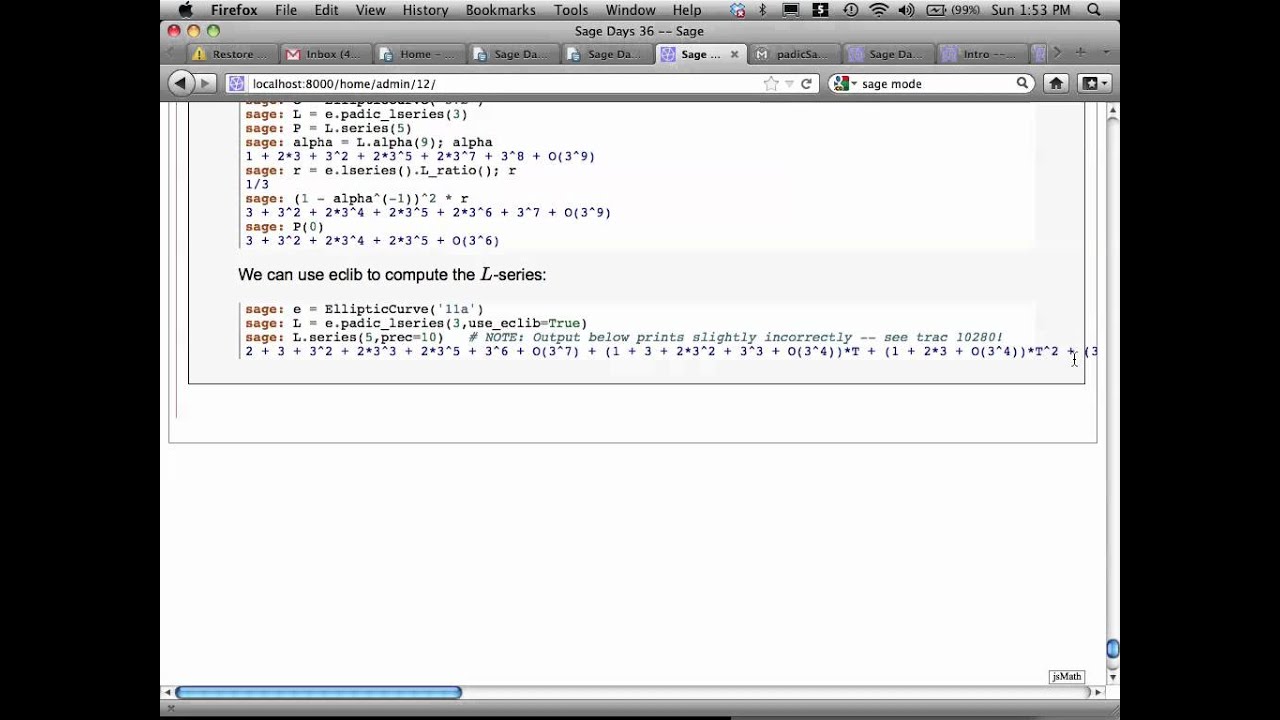 Feb 20, 2012: David Roe's talk on the state of p-adics at Sage Days 36