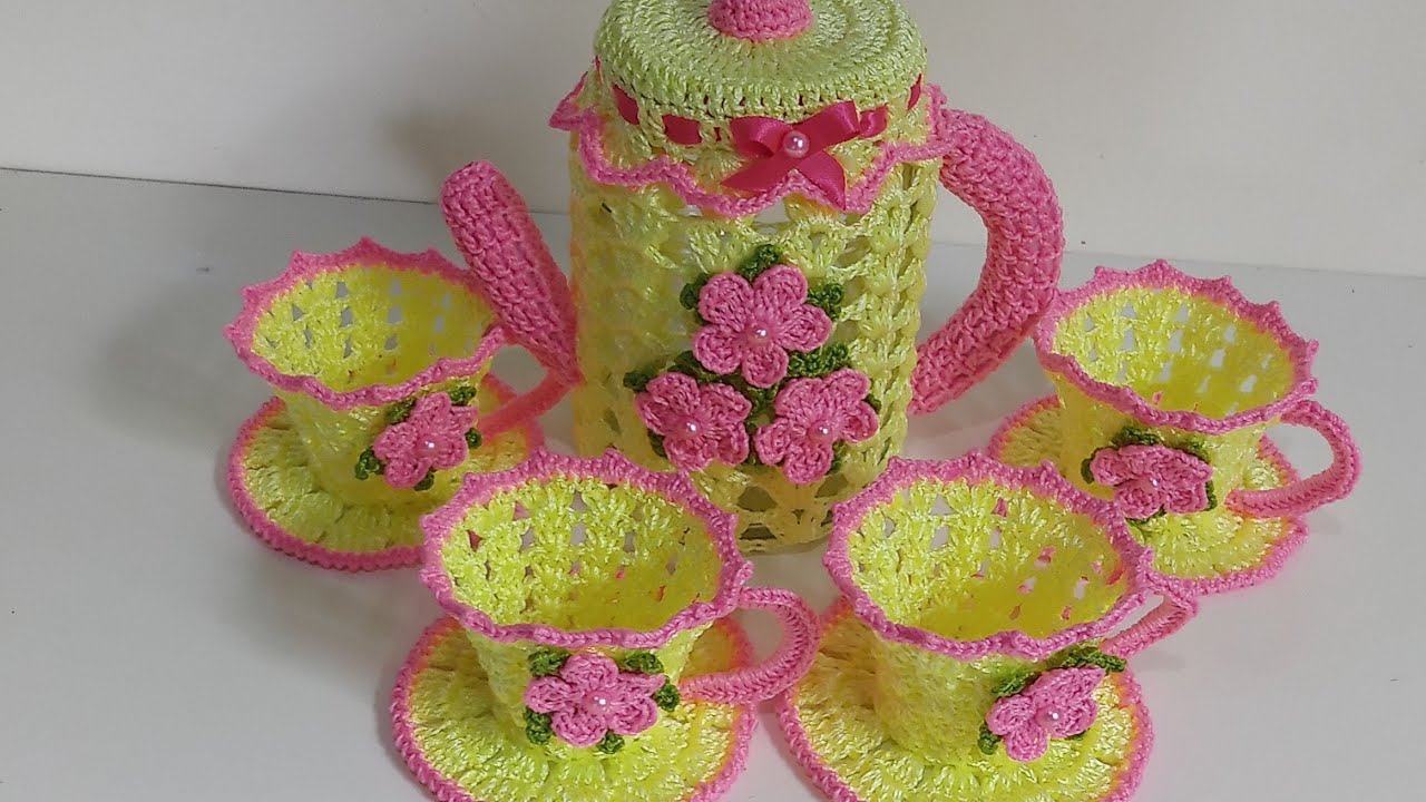 bule em crochê passo a passo (joguinho de chá) Valdenete crochê artes e reciclagem