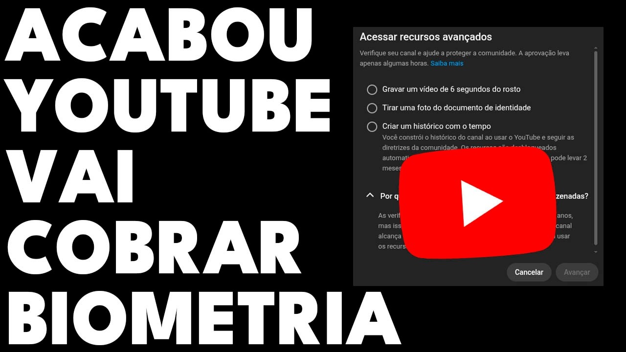 DEU RUIM... YOUTUBE VAI COMEÇAR A COBRAR BIOMETRIA PRA ACESSAR A PLATAFORMA